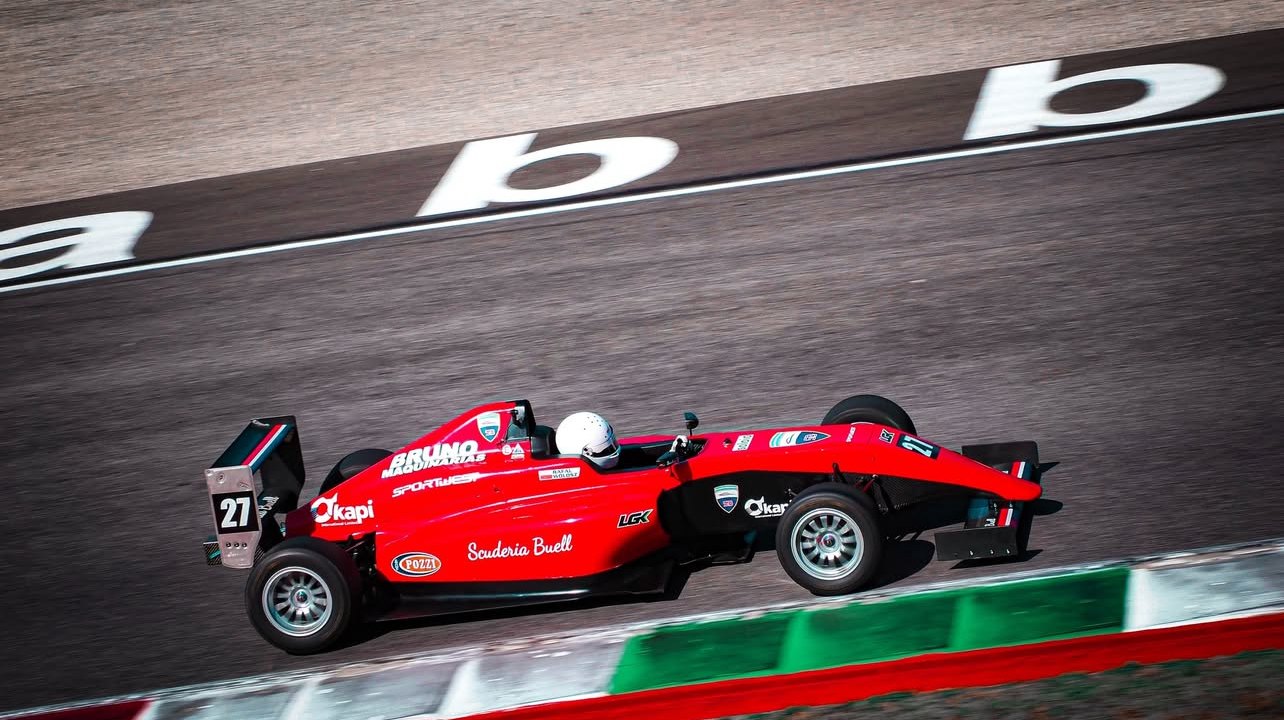 Sponsor decals and Rafal Wolosz name panel on the side of the race car